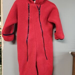 Vintage Talbot Kids 18 Month Red Fleece One Piece Hooded Snowsuit Coat